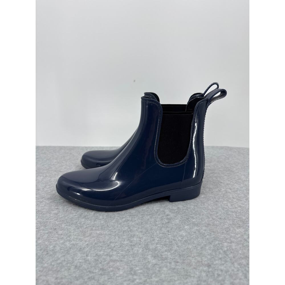 J.Crew Chelsea Rain Boots Navy Rubber Waterproof Pull On Ankle Boot Size 8